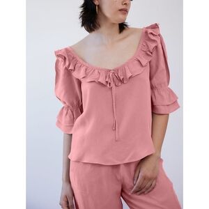 Casa Raki Greta Pink Ruffle Top Size XS